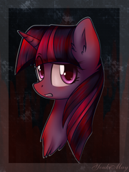 Size: 1024x1365 | Tagged: safe, artist:youkimay, derpibooru import, twilight sparkle, bust, portrait, raised eyebrow, solo