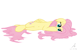 Size: 2800x1800 | Tagged: safe, artist:truffle shine, fluttershy, pegasus, pony, female, floppy ears, lying down, mare, on side, simple background, solo, transparent background