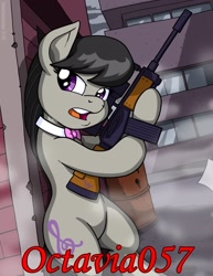 Size: 1276x1650 | Tagged: safe, artist:latecustomer, octavia melody, earth pony, pony, bipedal, galil, gun, rifle