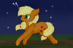 Size: 1480x985 | Tagged: safe, applejack, earth pony, pony, night, running, shooting stars, solo