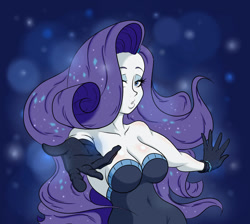 Size: 1600x1436 | Tagged: safe, artist:albertbm, rarity, better together, equestria girls, the other side, beautiful, breasts, cleavage, clothes, dress, eyeshadow, fabulous, female, gloves, lidded eyes, looking at you, makeup, raritits, solo