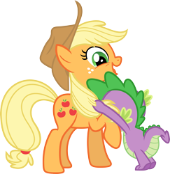 Size: 3463x3560 | Tagged: safe, artist:porygon2z, applejack, spike, dragon, earth pony, pony, spike at your service, applespike, female, male, shipping, simple background, straight, transparent background