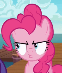 Size: 279x327 | Tagged: safe, screencap, pinkie pie, rarity, earth pony, pony, unicorn, ppov, angry, cropped, female, mare, reaction image, solo, solo focus