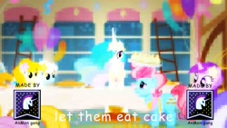 Size: 1053x592 | Tagged: safe, edit, edited screencap, screencap, princess celestia, alicorn, pony, a bird in the hoof, anarchy, needs more jpeg