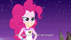 Size: 1920x1080 | Tagged: safe, edit, edited screencap, screencap, pinkie pie, equestria girls, legend of everfree, activate windows, caption, netflix, out of context, solo, subtitles