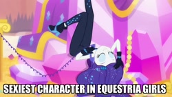 Size: 1920x1080 | Tagged: safe, edit, edited screencap, screencap, rarity, equestria girls, equestria girls series, the other side, beautiful, clothes, diamond, eyes closed, gloves, image macro, jewelry, meme, phone, solo, text