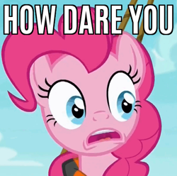 Size: 502x498 | Tagged: safe, edit, edited screencap, screencap, pinkie pie, earth pony, pony, ppov, caption, image macro, lifejacket, meme, reaction image, solo, text