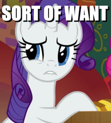 Size: 683x756 | Tagged: safe, edit, edited screencap, screencap, pinkie pie, rarity, earth pony, pony, unicorn, spice up your life, image macro, lip bite, meme, solo focus, want