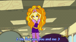 Size: 576x324 | Tagged: safe, screencap, adagio dazzle, aria blaze, blueberry cake, normal norman, sonata dusk, equestria girls, rainbow rocks, animated, background human, battle of the bands, discovery family, discovery family logo, hips, seductive, subtitles, the dazzlings