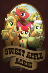 Size: 1000x1533 | Tagged: safe, artist:drawponies, apple bloom, applejack, big macintosh, granny smith, earth pony, pony, male, stallion, sweet apple acres