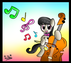 Size: 783x698 | Tagged: safe, artist:neoncabaret, octavia melody, earth pony, pony, bipedal, cello, clef, cute, happy, music, music notes, musical instrument, smiling, solo