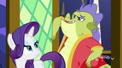 Size: 1920x1080 | Tagged: safe, screencap, rarity, sludge (g4), pony, unicorn, father knows beast, clothes, punchable, rarity is not amused, robe, unamused