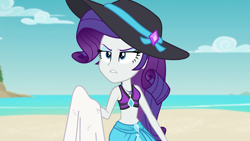 Size: 1920x1080 | Tagged: safe, screencap, rarity, better together, equestria girls, forgotten friendship, belly button, bikini, bikini top, clothes, geode of shielding, magical geodes, midriff, sarong, solo, swimsuit