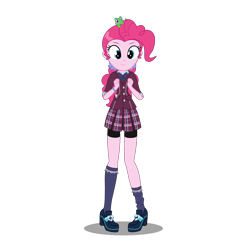 Size: 3072x3072 | Tagged: safe, artist:kmanalli, gummy, pinkie pie, equestria girls, friendship games, alternate universe, bracelet, clothes, compression shorts, crystal prep academy, crystal prep academy uniform, crystal prep shadowbolts, cute, diapinkes, fist, high heels, jewelry, necktie, pleated skirt, ponytail, school uniform, shoes, shorts, simple background, skirt, smiling, socks, solo, transparent background, vector