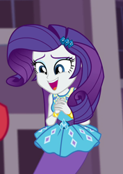 Size: 630x892 | Tagged: safe, screencap, rarity, better together, equestria girls, forgotten friendship, bracelet, clothes, cropped, cute, female, jewelry, open mouth, pencil skirt, raribetes, skirt, smiling, solo