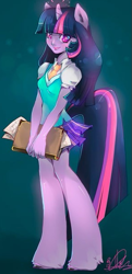 Size: 291x600 | Tagged: artist needed, safe, derpibooru import, twilight sparkle, anthro, unguligrade anthro, book, human facial structure, looking at you, unshorn fetlocks, welovefine