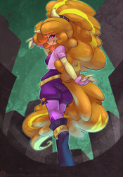 Size: 1050x1500 | Tagged: safe, artist:atryl, adagio dazzle, anthro, unguligrade anthro, unicorn, equestria girls, rainbow rocks, boots, clothes, female, gloves, looking at you, looking back, looking back at you, shoes, smiling, solo