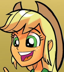 Size: 494x553 | Tagged: safe, artist:tonyfleecs, idw, applejack, equestria girls, comic, mah boi, open mouth, solo