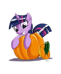 Size: 1500x1800 | Tagged: safe, artist:mattings, derpibooru import, twilight sparkle, cute, pumpkin, simple background, smiling, solo, twiabetes