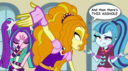 Size: 800x445 | Tagged: safe, screencap, adagio dazzle, aria blaze, sonata dusk, equestria girls, rainbow rocks, and then there's this asshole, facepalm, shrug, the dazzlings