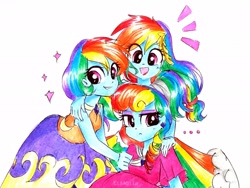 Size: 3072x2304 | Tagged: safe, artist:liaaqila, derpibooru import, rainbow dash, equestria girls, alternate hairstyle, clothes, dress, female, gala dress, megaradash, rainbow dash always dresses in style, self paradox, traditional art, triality