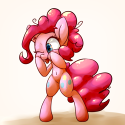 Size: 5000x5000 | Tagged: safe, artist:bloodatius, pinkie pie, earth pony, pony, absurd resolution, belly button, bipedal, cute, silly, silly pony, solo, tongue out