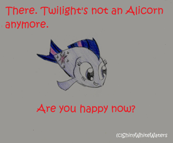 Size: 1024x849 | Tagged: safe, artist:sketch-shepherd, derpibooru import, twilight sparkle, twilight sparkle (alicorn), alicorn, fish, albacore, alicorn drama, drama, op is a cuck, op is trying to start shit, species swap, text, wat