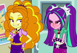 Size: 478x327 | Tagged: safe, edit, screencap, adagio dazzle, aria blaze, equestria girls, rainbow rocks, adaria, blushing, female, lesbian, shipping, tsundaria, tsundere