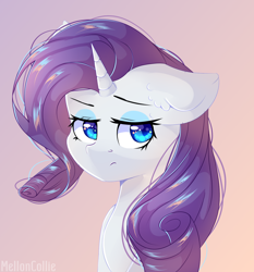 Size: 1400x1500 | Tagged: safe, artist:melloncollie-chan, rarity, pony, unicorn, bust, ear fluff, female, mare, portrait, solo