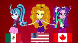 Size: 1280x714 | Tagged: safe, edit, screencap, adagio dazzle, aria blaze, sonata dusk, equestria girls, rainbow rocks, canada, eqg flag-tag meme, flag, mexico, nafta, north america, the dazzlings, unfortunate implications, united states