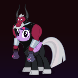 Size: 3000x3000 | Tagged: safe, artist:ohitison, derpibooru import, lord tirek, twilight sparkle, twilight sparkle (alicorn), alicorn, pony, clothes, costume, female, kigurumi, looking at you, mare, smiling, solo