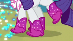 Size: 2208x1242 | Tagged: safe, screencap, rarity, pony, unicorn, the end in friend, boots, clothes, cropped, glitter boots, legs, pictures of legs, raised leg, scarf, shoes