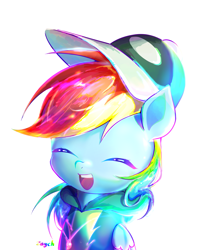 Size: 2681x3359 | Tagged: safe, artist:bronyazaych, derpibooru import, rainbow dash, pegasus, pony, clothes, cute, dashabetes, eyes closed, hat, hoodie, open mouth, simple background, uniform, white background, wonderbolts uniform