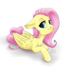 Size: 1024x1024 | Tagged: safe, artist:hollybright, fluttershy, pegasus, pony, female, mare, prone, solo