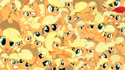 Size: 1920x1080 | Tagged: safe, derpibooru import, applejack, earth pony, pony, blonde mane, female, mare, orange coat, solo, too many ponies, wallpaper