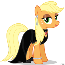 Size: 3600x3600 | Tagged: safe, artist:a4r91n, applejack, earth pony, pony, bedroom eyes, bracelet, clothes, dress, earring, fancy, hatless, lipstick, loose hair, missing accessory, piercing, simple background, solo, transparent background, vector