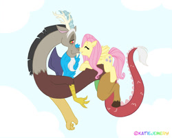 Size: 1280x1024 | Tagged: safe, artist:sugarskulldragon, discord, fluttershy, pegasus, pony, discoshy, male, shipping, straight