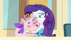 Size: 1920x1080 | Tagged: safe, screencap, rarity, pig, better together, equestria girls, a queen of clubs, female, hug, solo