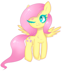 Size: 687x791 | Tagged: safe, artist:darkpinkmonster, fluttershy, pegasus, pony, one eye closed, simple background, solo, transparent background, wink