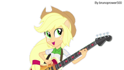 Size: 640x360 | Tagged: safe, artist:brunoprower500, applejack, equestria girls, bass guitar, musical instrument, ponied up, simple background, transparent background