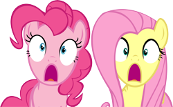 Size: 14138x8784 | Tagged: safe, artist:cyanlightning, fluttershy, pinkie pie, earth pony, pegasus, pony, buckball season, .svg available, absurd resolution, duo, female, jaw drop, mare, open mouth, shocked, simple background, transparent background, vector