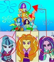 Size: 480x553 | Tagged: safe, adagio dazzle, aria blaze, sonata dusk, mermaid, equestria girls, rainbow rocks, coincidence i think not, comparison, hilarious in hindsight, patrick star, spongebob squarepants, the dazzlings, wtf