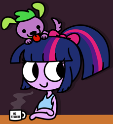 Size: 2986x3261 | Tagged: safe, artist:pizza-supper, derpibooru import, spike, twilight sparkle, dog, equestria girls, coffee mug, high res, spike the dog