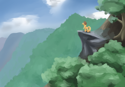 Size: 2000x1400 | Tagged: safe, artist:joan-grace, applejack, earth pony, pony, cliff, scenery, solo