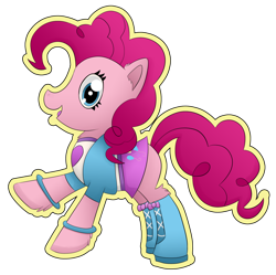 Size: 1024x1018 | Tagged: safe, artist:brittanysdesigns, pinkie pie, earth pony, pony, boots, clothes, equestria girls outfit, skirt, solo, sticker