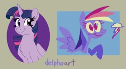 Size: 1896x1044 | Tagged: safe, artist:delphoart, derpibooru import, rainbow dash, twilight sparkle, twilight sparkle (alicorn), alicorn, pegasus, pony, bust, cutie mark, duo