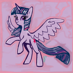 Size: 1000x1000 | Tagged: safe, artist:staticdragon1, derpibooru import, twilight sparkle, twilight sparkle (alicorn), alicorn, pony, female, mare, raised hoof, solo, spread wings