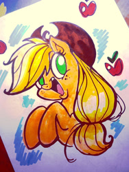 Size: 1024x1365 | Tagged: safe, artist:juneduck21, applejack, earth pony, pony, female, mare, solo, traditional art