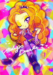 Size: 707x1000 | Tagged: safe, artist:nora1211, adagio dazzle, equestria girls, rainbow rocks, crossed legs, pixiv, smiling, solo, wink