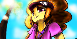 Size: 1200x613 | Tagged: safe, artist:thebaddestangelos, adagio dazzle, equestria girls, baseball cap, hat, solo, top gun